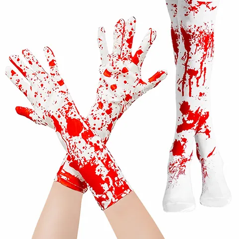 Halloween Horror Realistic Blood Spatter Gloves And Over Knee Socks Spooky Cosplay Costume Set For Party Women Costume