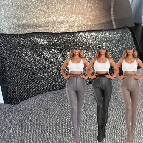 Damen Glitzernde Metallic Thermostrumpfhose Hohe Taille Fake Transparente Warme Winter Leggings Mit Fuß Unterteil