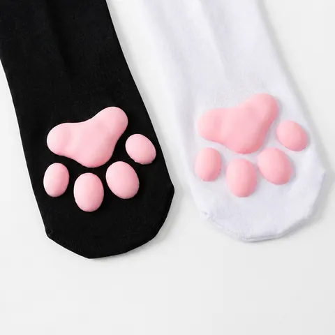 3D Cat Paw Pads Silicone Non-slip Thigh High Socks Velvet Over The Knee Compression Socks Luminous Anime JK Socks For Women