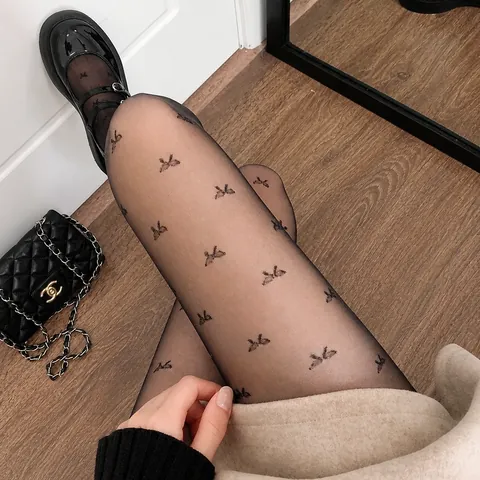Women Sexy Jacquard Bow Pantyhose Ultra Thin Breathable Nylon Stockings Plus Size Patterned Tights For Summer Black White