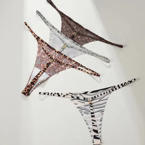 Women's Sexy Leopard Zebra Animal Print Thong Panties Nylon Ice Silk Low Waist Seamless T-Back Bikini Bottom For Women