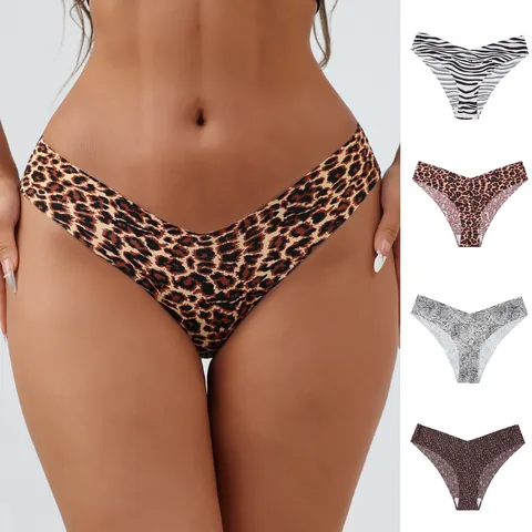 Women Sexy Leopard Print Seamless Panties Low Waist Ice Silk Breathable Quick Dry Cotton Crotch Underwear Briefs