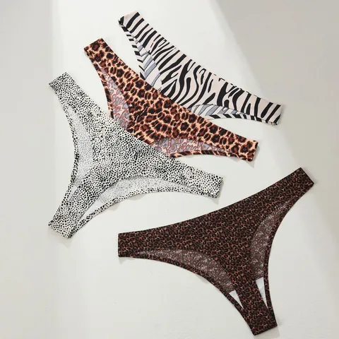 Women's Seamless Ice Silk Panties Leopard Zebra Animal Print Low Waist Bikini Briefs One Piece Breathable Underwear