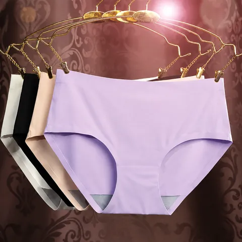 Women Seamless Ice Silk Panties Sexy Invisible Briefs Breathable No Trace Underwear Solid Color Plus Size Lingerie Bottom