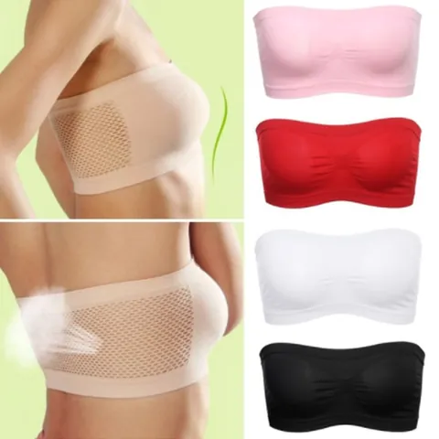 Dames Naadloze Tube Top Strapless Beha Ademend Gaas Geen Beugel Anti-blootstelling Zomer Effen Kleur Geribbelde Top