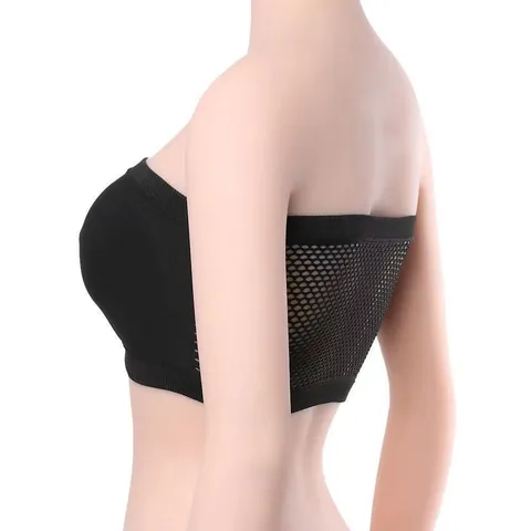 Dames Naadloze Tube Top Strapless Beha Ademend Gaas Geen Beugel Anti-blootstelling Zomer Effen Kleur Geribbelde Top
