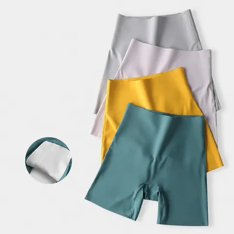 Pantalones de Seguridad sin Costuras de Cintura Alta para Mujer Control de Abdomen Levantamiento de Glúteos Ropa Interior de Seda de Hielo Anti Fricción Bragas de Verano