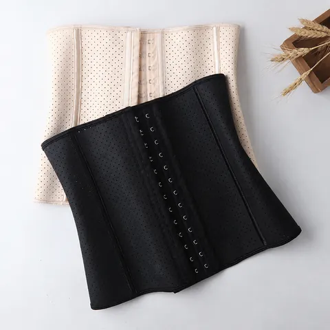 Women Latex Waist Trainer 9 Steel Bones Body Shaper Sports Cincher Belt Breathable Perforated Postpartum Tummy Control Girdle Top