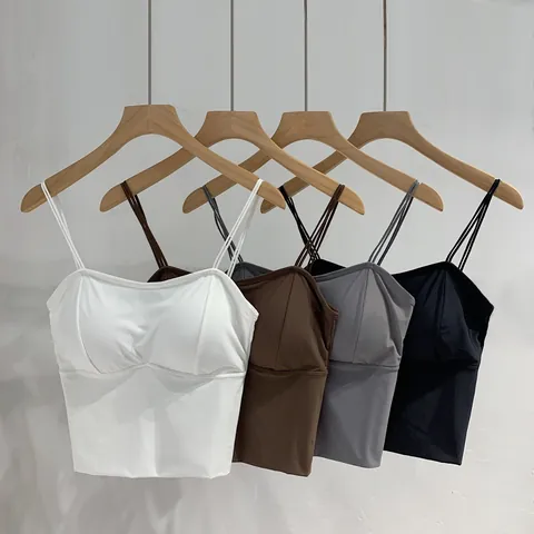 Women Seamless Ice Silk Camisole Padded Push Up Bra Vest Top With Big U-Back Thin And Thick Cup Nylon Underwear