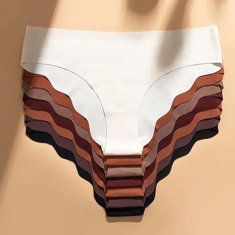 Women's Seamless Ice Silk Panties Scalloped Cloud Edge Breathable Cotton Crotch One-Piece Underwear Comfortable Daily Lingerie