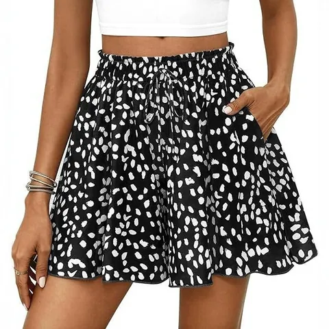 Damen High Waist Floral Shorts A-Linie Lockere Strandurlaub Lässige Shorts Mit Taschen Elastische Taille Kordelzug Bottom