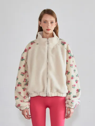 Women Casual Polar Fleece Lamb Wool Jacket Fashion Floral Patchwork Zipper Lapel Loose Winter Warm Outerwear Coat Top