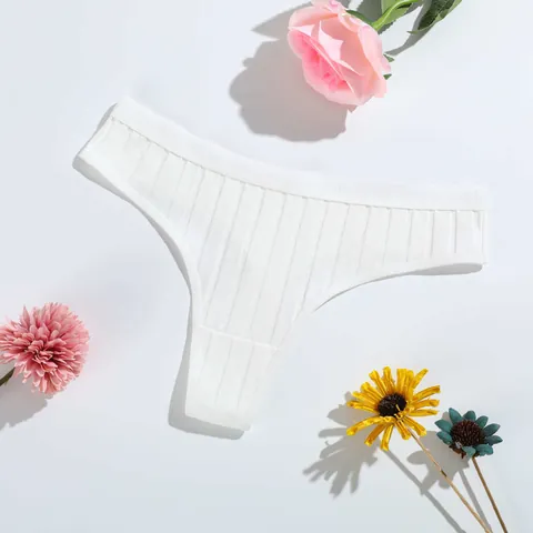 Women's Ribbed Cotton Thongs Low Rise Breathable Solid Color T-Back Panties Comfortable Plus Size Underwear For Women Lingerie
