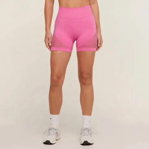 Dames Naadloze Yoga Shorts Hoge Taille Gaas Uitgesneden Billift Sportshorts Voor Hardlopen Fitness Gym Training Kleinblauw Roze Zwart