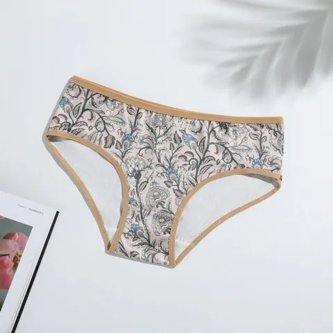 Women Printed Panties Low Waist Polyester Breathable Briefs Soft Milk Silk Feel Underwear With Double Layer Crotch For Lady