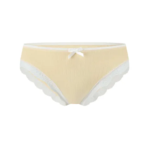 Dames Geribbelde Katoenen Slips Lage Taille Kantafwerking Panties Met Strikdetail Ademend Effen Kleur Lingerie Ondergoed Voor Vrouwen