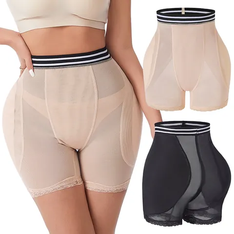 Women High Waist Butt Lifter Shapewear Panties With Lace Trim Polyester Mesh Tummy Control Padded Hip Enhancer Body Shaper Underwear