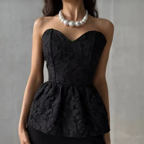 Women Jacquard Tube Top Sweetheart Neck Strapless Slim Peplum Top Backless Corset Top Outerwear Streetwear Sexy Partywear