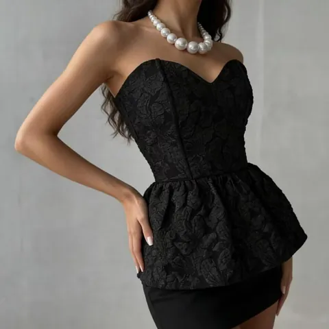 Women Jacquard Tube Top Sweetheart Neck Strapless Slim Peplum Top Backless Corset Top Outerwear Streetwear Sexy Partywear