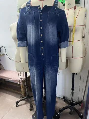 Women's Off-Shoulder Denim Jumpsuit Sexy Wide Leg Overalls With Pockets Button Down Washed Cotton Top And Bottom Romper