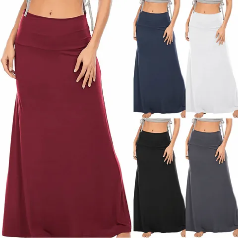 Women's Casual High Waist Bodycon Maxi Skirt Cotton Blend Solid Color Long Bottom For Daily Home Soft Stretchy Skirt Fashion Wear