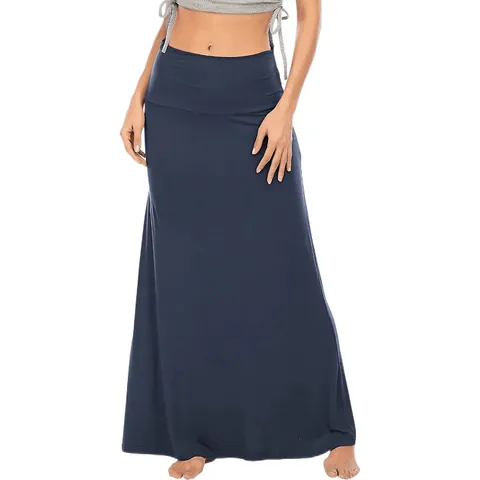 Women's Casual High Waist Bodycon Maxi Skirt Cotton Blend Solid Color Long Bottom For Daily Home Soft Stretchy Skirt Fashion Wear