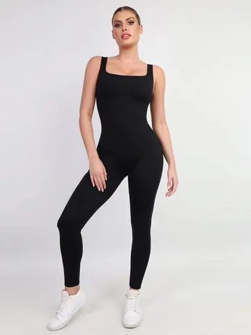 Mono de Yoga Sexy Sin Espalda para Mujer Body de Fitness Sin Mangas de Poliéster Cepillado Espantex Cuello Cuadrado para Entrenamiento Baile