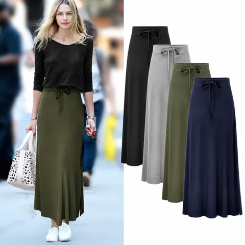 Jupe Mi-Longue à Taille Haute pour Femme Élégante en Mélange de Coton Couleur Unie Cordon de Serrage Fente Latérale Jupe Moulante Décontractée de Bureau Grande Taille