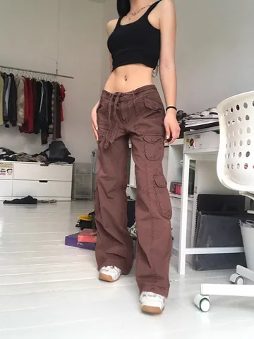American Retro Multi Pocket Women Cargo Pants Streetwear Loose Straight Leg Washed Cotton Trousers Vintage Y2K Style Bottom