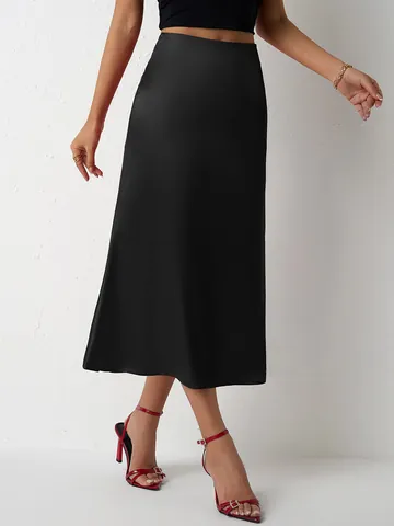 Women's Elegant Satin Mermaid Midi Skirt High Waist Silky Solid Color Bottom For Banquet Party Office Workwear Fashion Skirt