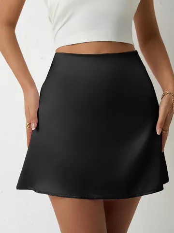 Dames Satijn A-Lijn Minirok Hoge Taille Zijdeachtig Effen Kleur Zomer Mode Elegant Onderstuk Voor Feest Dating Dagelijks