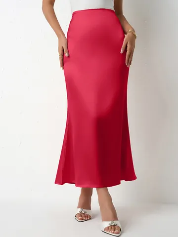 Women Elegant Satin Midi Skirt Solid Color Slim Fit Mermaid Fishtail Skirt Elegant Daily Office Casual Bottoms Fashion Skirt