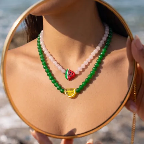 Collana a Strati per Vacanze al Mare Estive da Donna Perline Colorate Fatte a Mano Ciondolo Pesce Frutta Perla Artificiale Gioielli in Rame