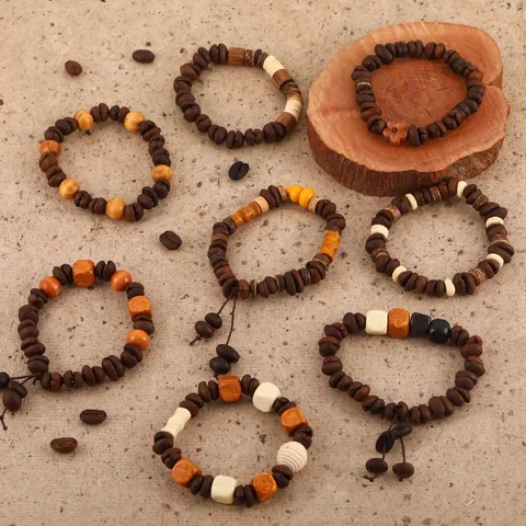 Natural Coffee Bean Bracelet New Chinese Handmade Sandalwood Wood Beaded Bracelet For Women Men Retro Original Design Gift