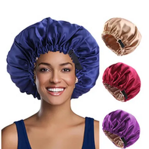 Women Double Layer Satin Sleep Bonnet Adjustable Invisible Buckle Elastic Hair Care Cap Solid Color Night Sleeping Head Cover