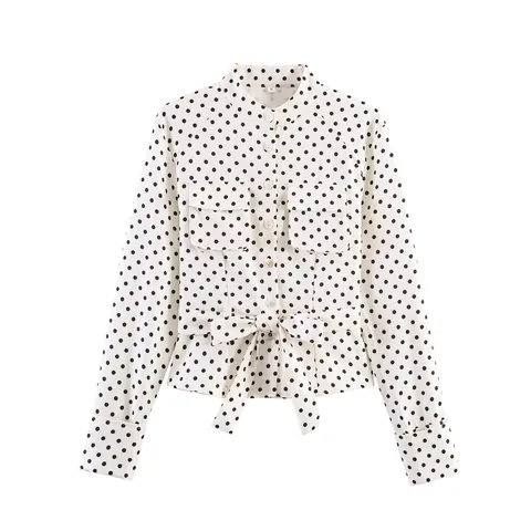 Women's Fashion Polka Dot Print Jacket And Capri Pants Matching Set Long Sleeve Belted Top And Elastic Bottoms Casual Suit