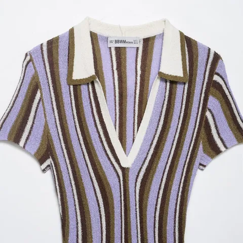 Women Vintage Striped Knit Midi Dress V Neck Lapel Polo Collar Short Sleeve Slim Fit Elegant Casual Knitted Bodycon Dress