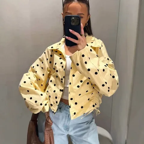 Giacca a Pois da Donna e Pantaloncini Set Design con Coulisse Orlo a Bolle Moda Capispalla per Donna Vacanza Casuale