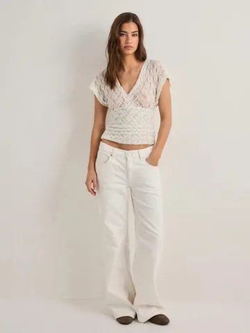 Women Floral Lace Short Sleeve Top Sexy Y2K Sheer Mesh See Through V-Neck Polyester Slim Fit Woven Summer Top