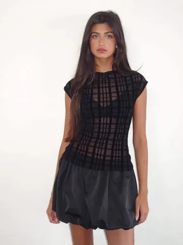 Women's Sexy Sheer Mesh Lace Crop Top Leopard Heart Print Short Sleeve Round Neck Slim Fit T-Shirt Spicy Girl Top