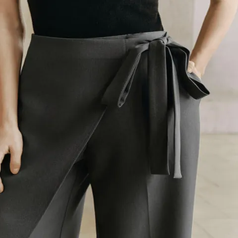 Pantaloni da Donna a Vita Alta a Gamba Larga Con Cintura Stringati Drappeggiati Pantaloni da Ufficio Elegante Tinta Unita Poliestere Pantaloni Donna