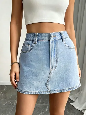 Women's Casual High Waisted Denim Skort Washed Faded Light Blue Jean Shorts Skirt With Pockets Streetwear Fashion Bottom
