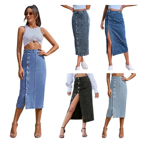 Γυναικεία Ψηλόμεση Denim Βαμβακερή Μακριά Φούστα Ακανόνιστο Σκίσιμο Μονόπετο Μονόχρωμη Ευρωπαϊκό Στυλ Streetwear Bottom 30291