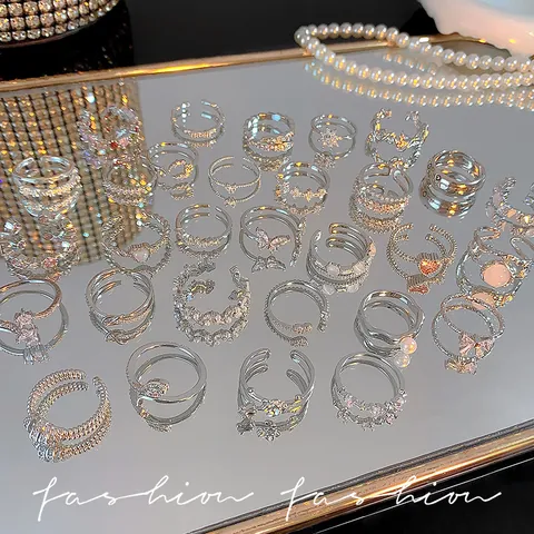 Light Luxury Butterfly Rhinestone Open Ring For Women Minimalist Adjustable Copper Finger Ring Luxury Rhinestone Inlaid Jewelry Adjustable Daily Accessory