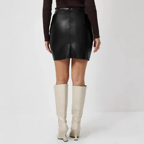 Women High Waist PU Leather Mini Skirt Slim Fit Ruched Wrap A-Line Bodycon Short Skirt Autumn Winter Fashion Commuter Bottom