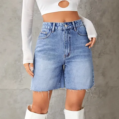 Γυναικείο Ψηλόμεσο Τζιν Σορτς Μοντέρνο Casual Ξέφτια στο Τελείωμα Μείγμα Βαμβακιού Τζιν Τσέπες Στυλ του Δρόμου Καλοκαιρινό Σορτς