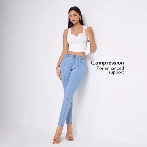 Women High Waisted Skinny Jeans Tummy Control Hip Lifting Slimming Ankle Length Washed Denim Pants Light Blue Jeans For Women