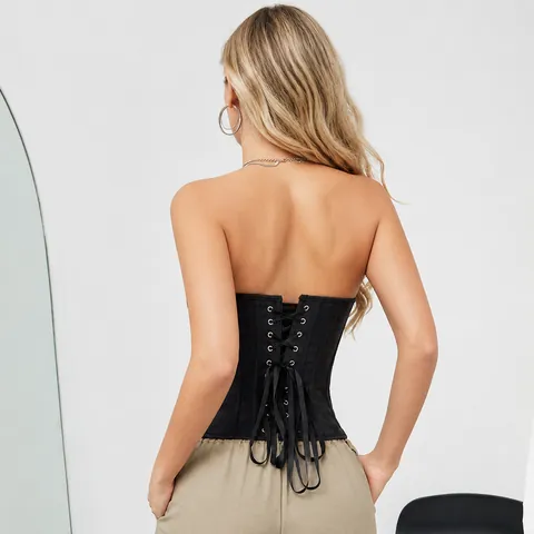 Women's Gothic Dark Grey Fishbone Corset Top Rabbit Ear Pointed Cups Padded Bustier Vest Waist Cincher Party Wear