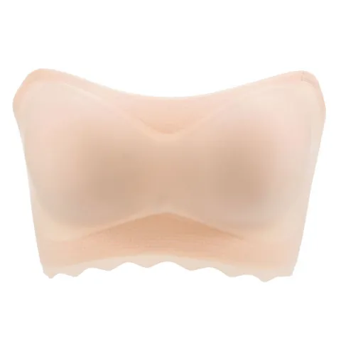 Women Plus Size Strapless Bra Non-slip Wireless Seamless Push Up Tube Top Bra Scalloped Edge Breathable Bandeau Bra For Large Chest With Extender Straps