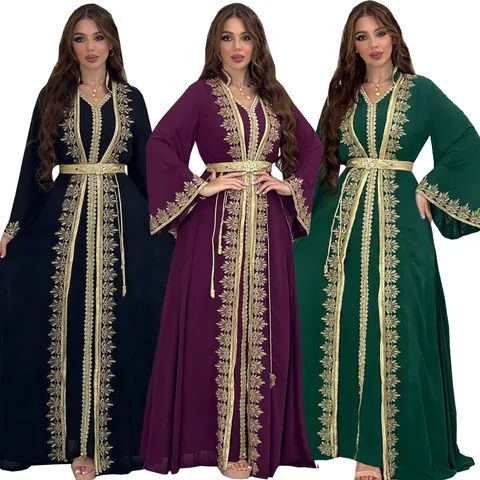 Γυναικείο Φόρεμα Kaftan Abaya Μακρυμάνικο Top And Bottom Με Κεντημένο Πλέγμα Λαιμόκοψη V Μέσης Ανατολής Εθνικό Μουσουλμανικό Φόρεμα Πάρτι